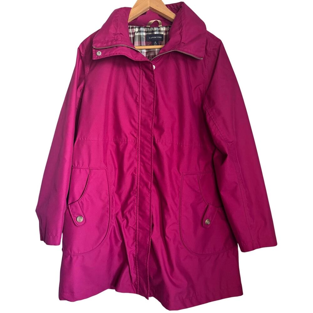 Bright Fuchsia Pink Lightweight Rain Jacket Women's Medium Long Hooded Coat